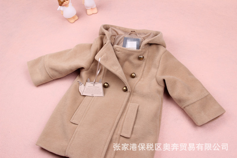 【品牌童裝】冬款童外套 駝色雙排扣連帽 兒童童外套 童裝批發