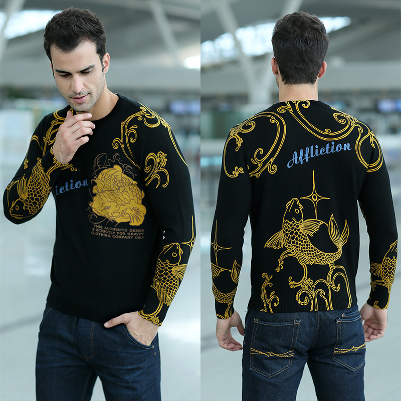 秋冬<em>新款</em>阿玛尼<em>品牌毛衣</em>男装休闲针织衫男士圆