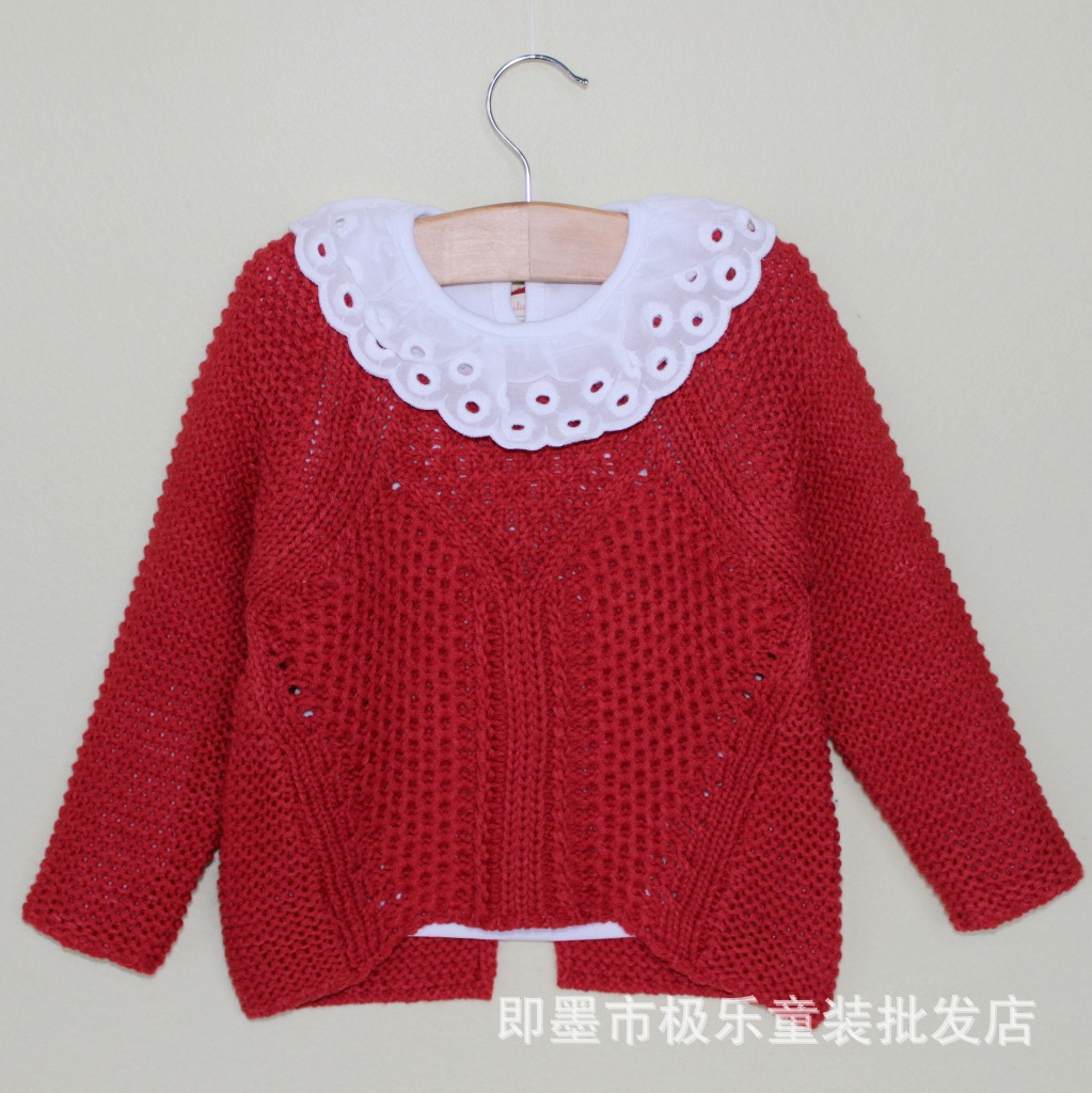 儿童全棉时尚<em>毛衣</em>扣子衫<em>英文</em>巾绣小翻领休闲毛