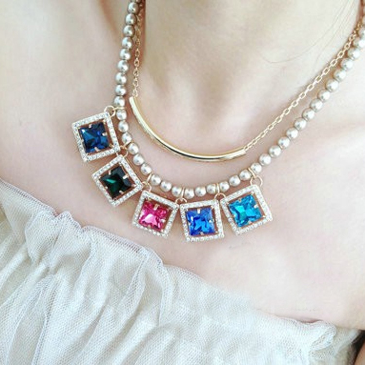 欧美外贸饰品厂家批发 复古 宝石 珍珠 毛衣链 