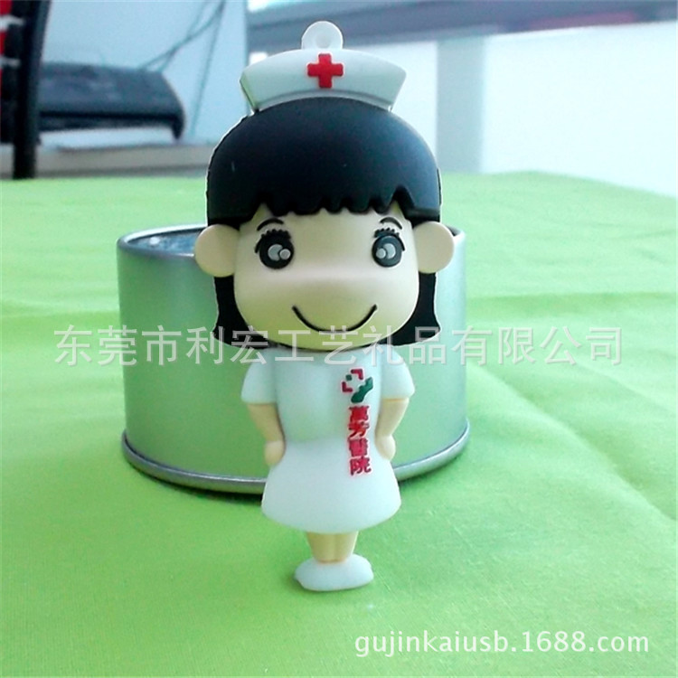 【厂家直供 3DPVc软胶<em>女护士</em>U盘外壳 卡通U