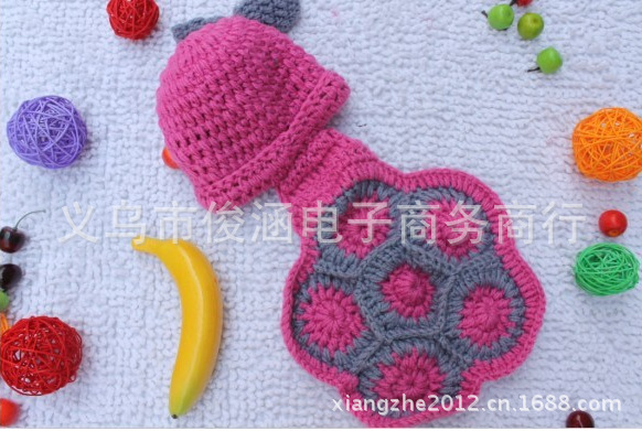 【乌龟连体儿童手工帽子宝宝编织毛线帽子儿童