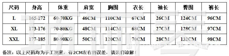 男士尺碼