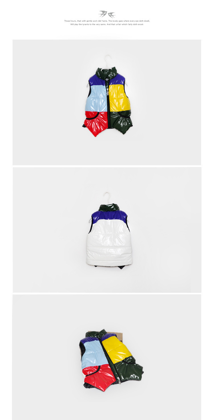 童<em>马甲批发</em> 秋冬款中大童拼色棉马甲 时尚亮面