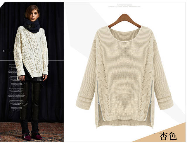 版宽松加厚针织衫侧拉链显瘦<em>女式套头毛衣</em> - 9