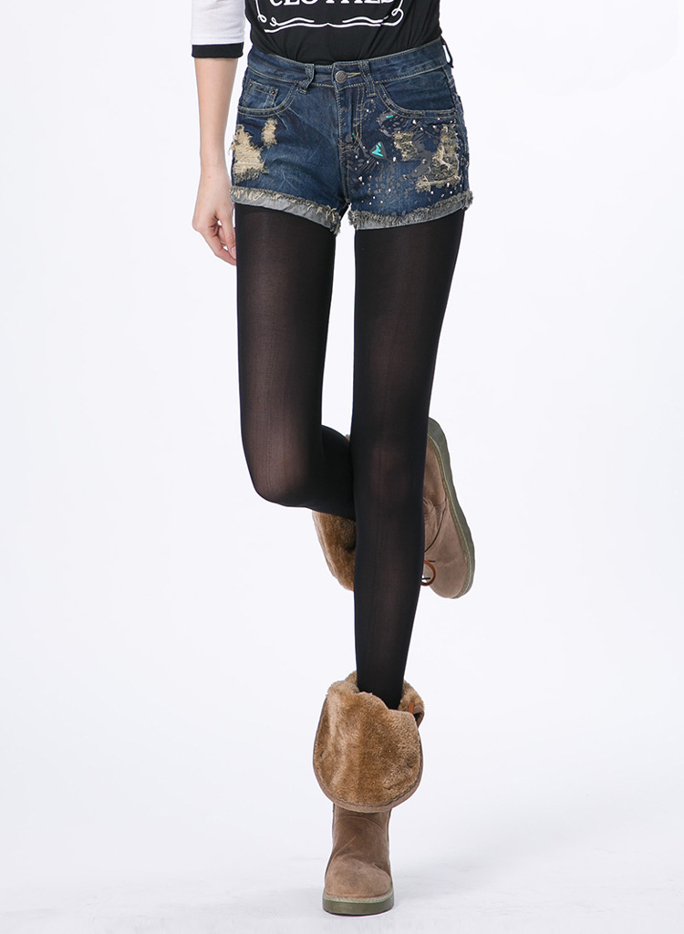 【<em>大码冬季短裤</em> 韩国女式牛仔裤镶钻翻边中腰