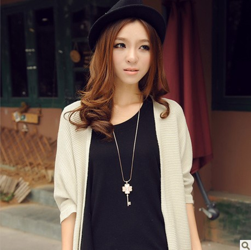 超闪猫眼石 四叶草钥匙<em>毛衣链 长款百搭</em>时尚 女