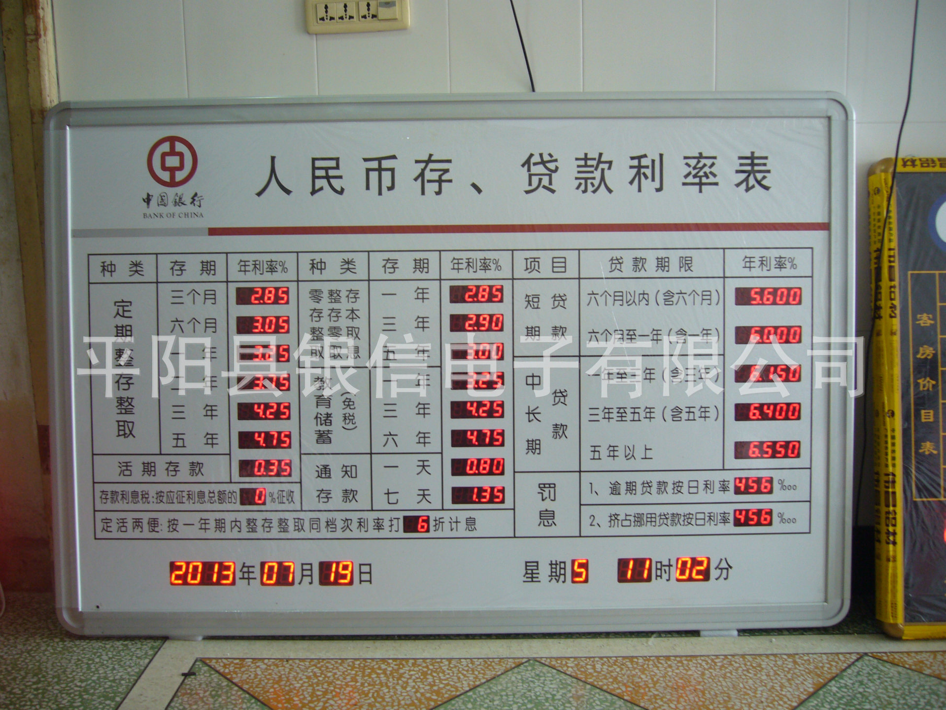 供应中国银行LED电子利率牌 利率屏 数码屏汇