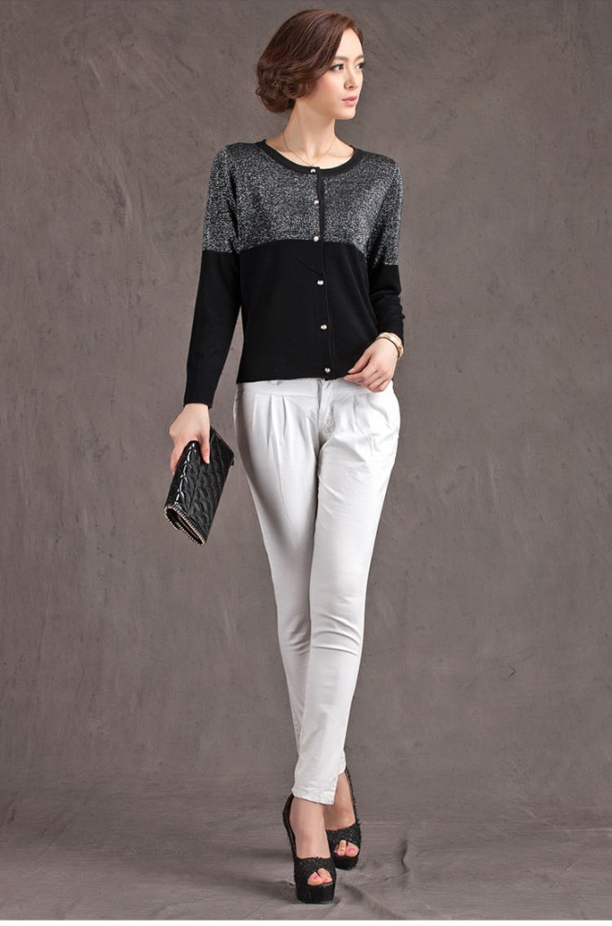 【新品撞色V领百搭休闲针织衫<em>开衫女毛衫</em>小外