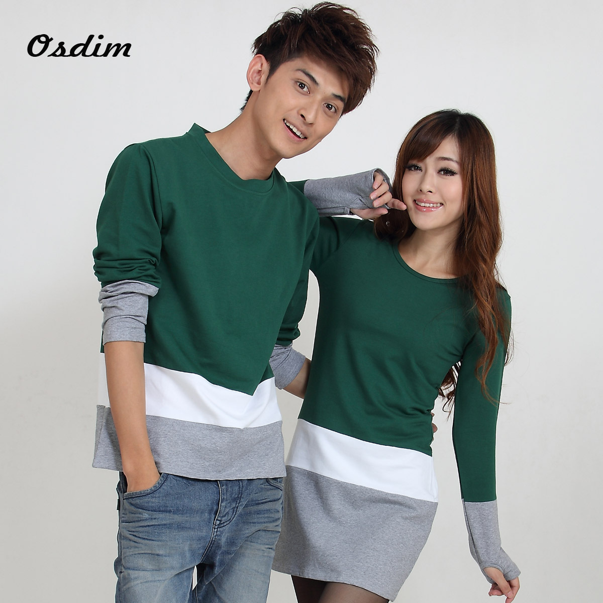 os秋装情侣 长袖韩版女装长款情侣裙 打底情侣