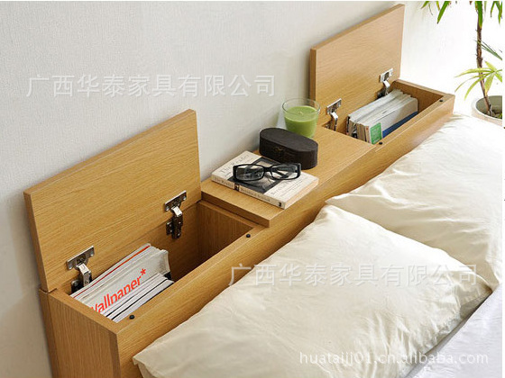 家订制生产】现代简约卧室带抽屉实木双人床 