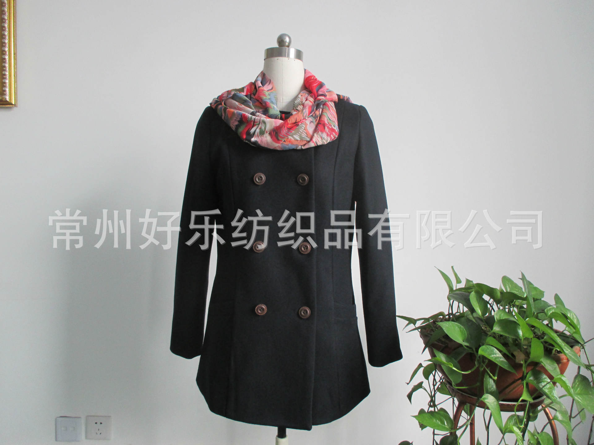 圆领<em>无领</em>中长款修身<em>毛呢大衣</em> 毛呢<em>女外套</em> 围巾