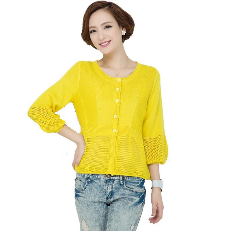 秋冬女装新款<em>韩版</em>修身<em>圆领</em>镂空<em>针织开衫</em>毛衣 