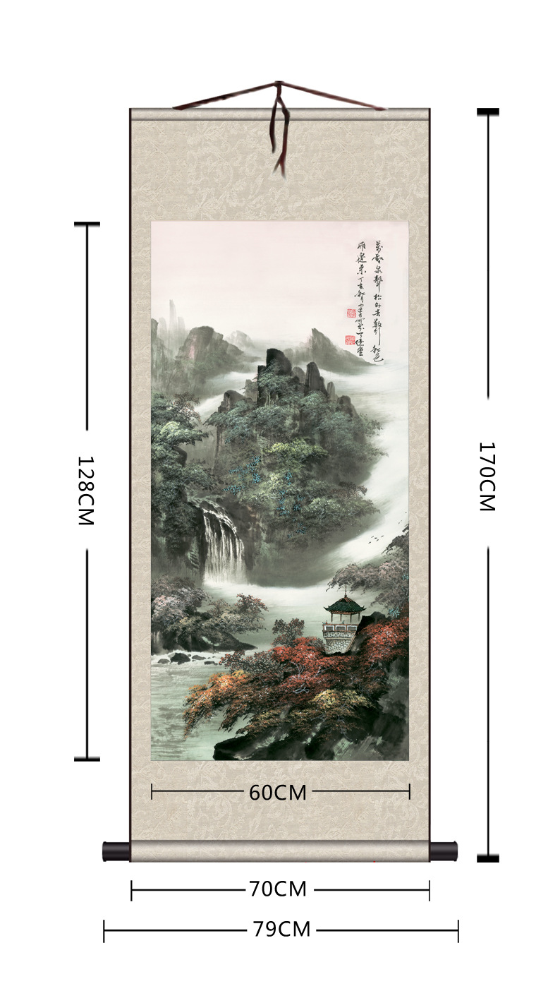 装饰画风水画国画 山水画 丝绸画四尺卷轴国画s061