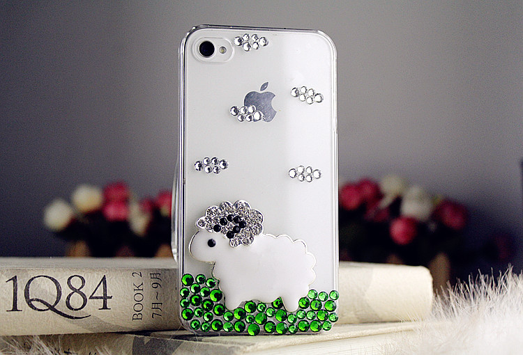 可爱小山羊水钻iPhone4S 5手机壳 带钻华为P