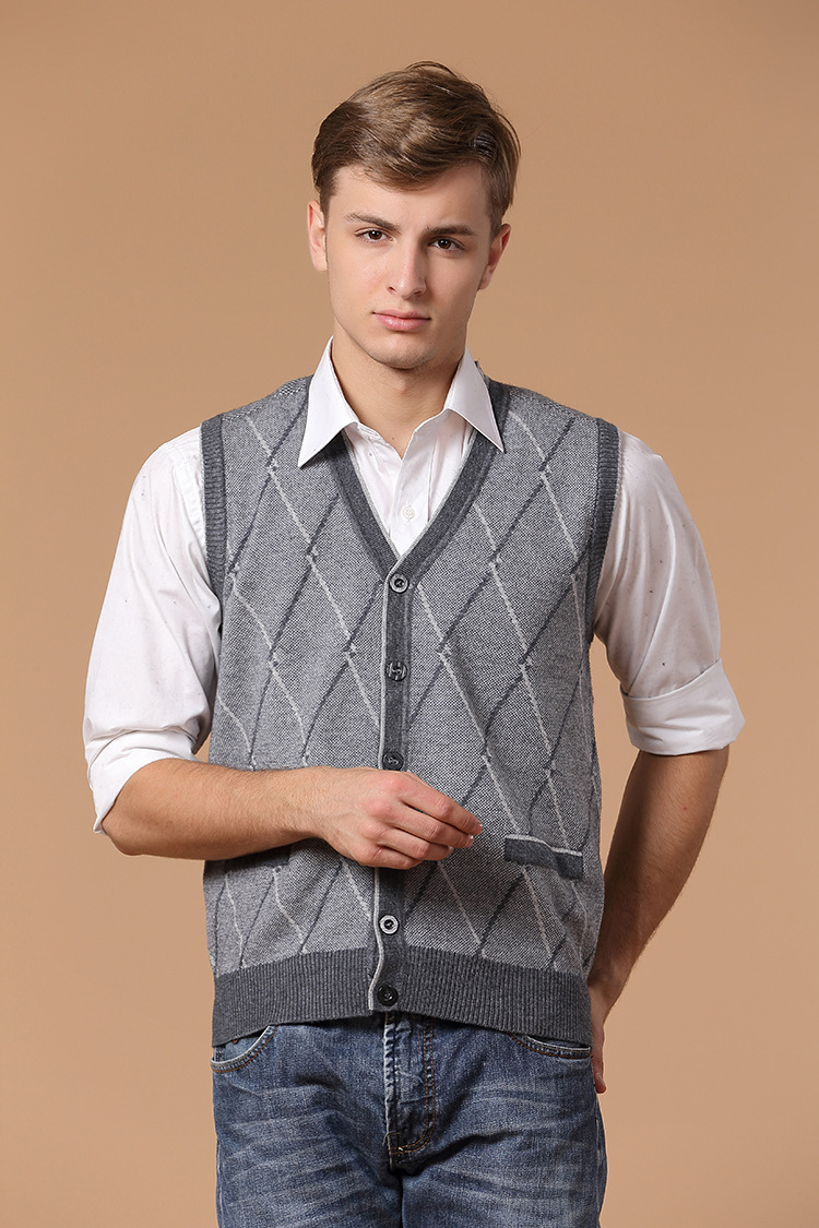 恒源祥同款2013新款春秋<em>男士开衫马甲</em> 格子羊