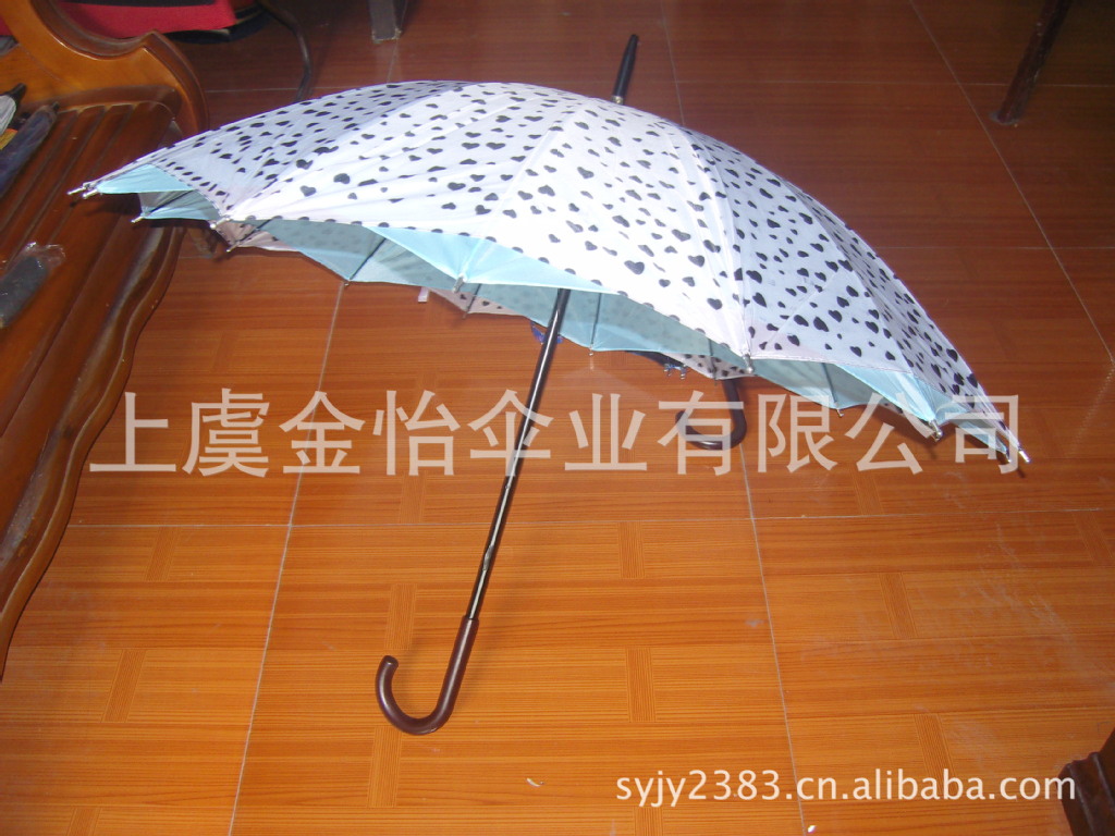 批发采购伞、雨衣-白底黑色心形点缀 双层伞 可