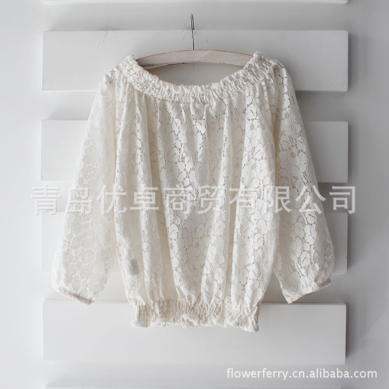 321团拼森女范 日系客供花朵全蕾丝水晶扣防晒