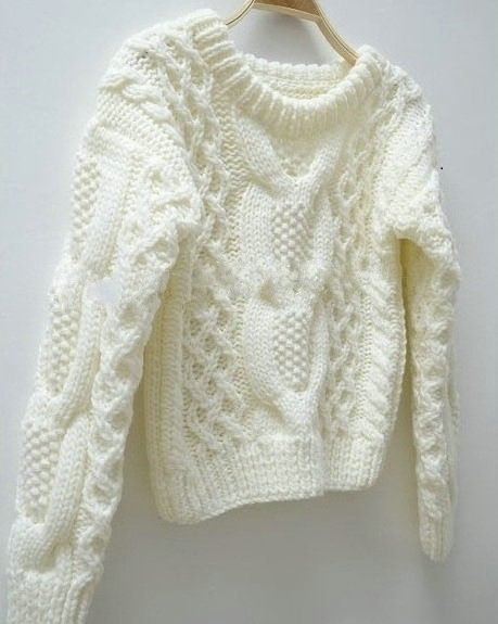 秋冬新款宽松复古<em>粗线</em>纯手工针织衫<em>毛衣套头</em>女