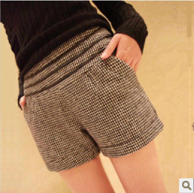 <em>2013</em>千鸟格<em>毛呢短裤秋冬</em>女韩版潮时尚大码松