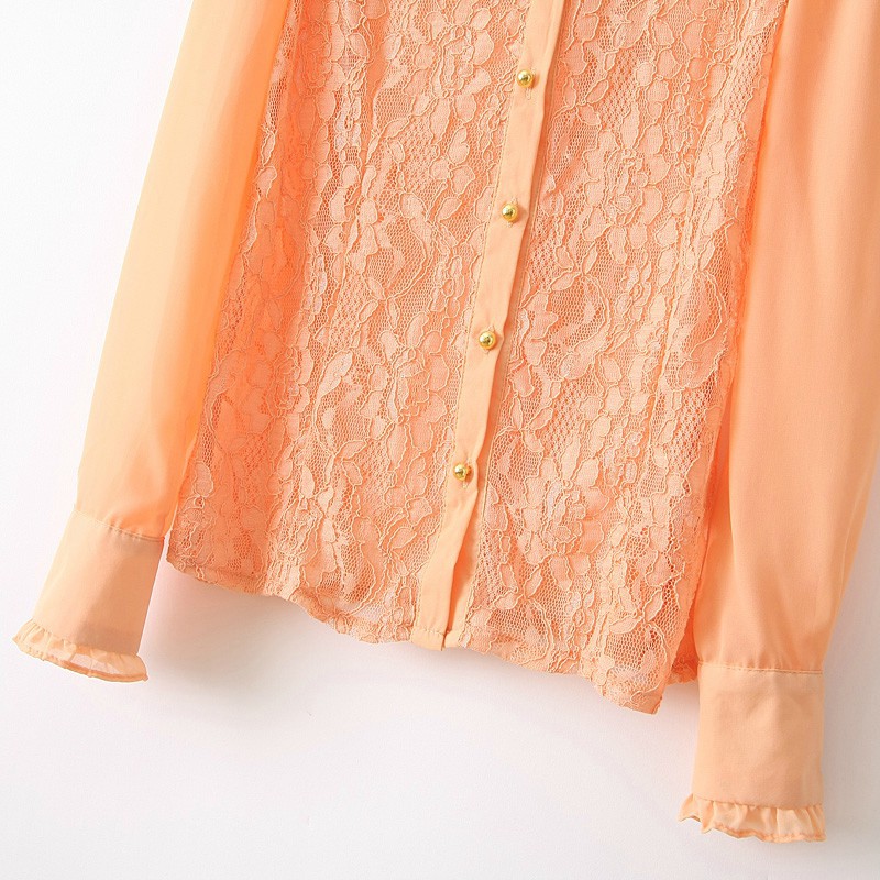 批发采购女式<em>衬衫</em>-日系风蕾丝拼接镂空<em>长袖衬</em>