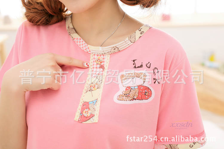 夏季女士针织棉短袖<em>睡衣</em>可爱卡通<em>泰迪熊</em>印花图