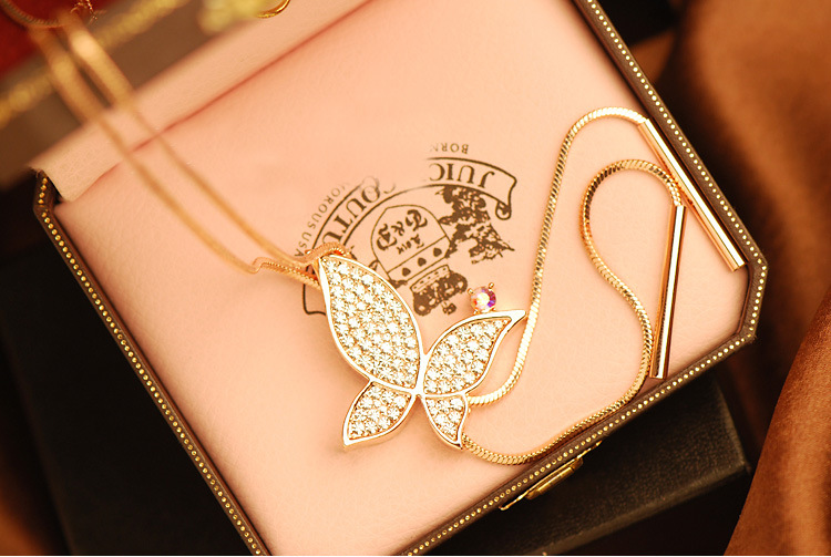 蝴蝶纷飞 <em>韩国</em>高档装饰<em>毛衣链批发</em> 镀18K金 欧