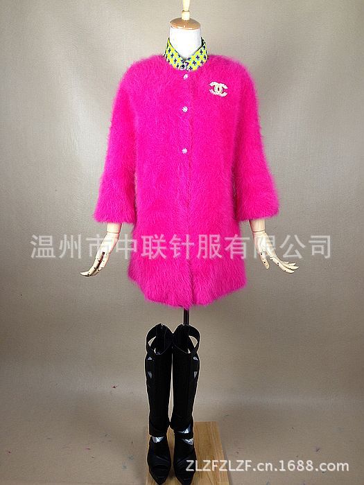 外贸厂家 出口品质 钻扣<em>长貂绒</em>7分袖<em>大衣外套</em>