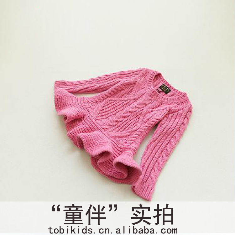 2013冬装新款韩版童装波浪裙边<em>儿童毛衣</em>女童