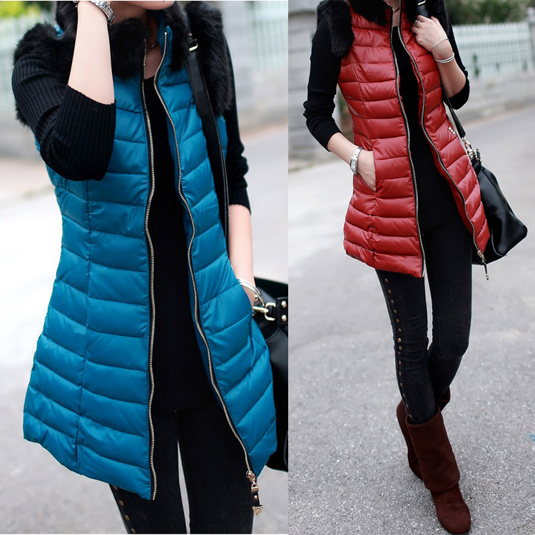 2013新款时尚洋气冬装<em>中长羽绒</em>棉<em>马甲</em> 兔毛装