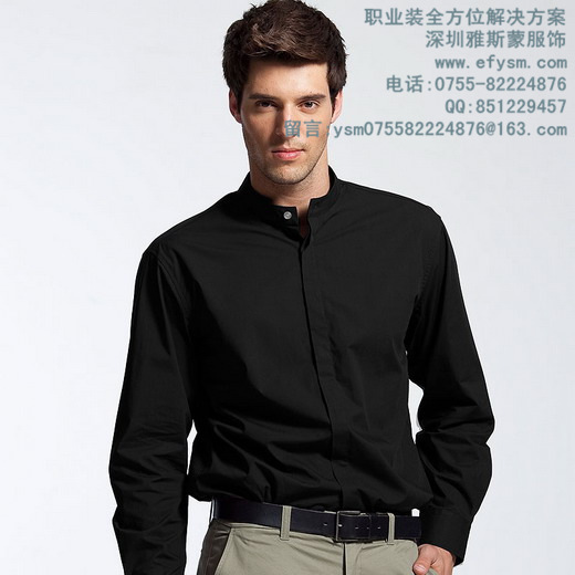批发采购制服、工作服-黑色立领无领衬衫 特别