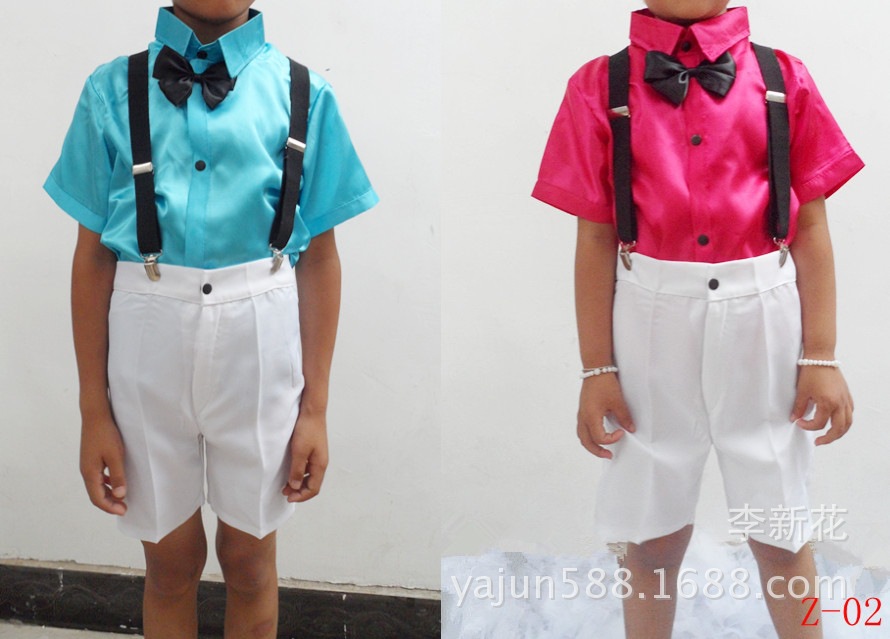 【男孩白色短袖衬衫<em>黑色</em>西装<em>短裤背带</em>裤领结儿