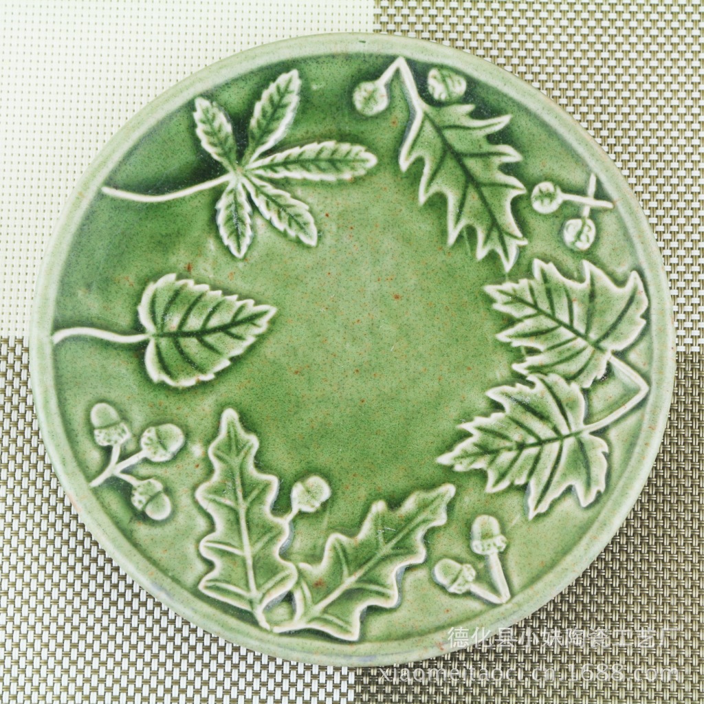 批发采购陶瓷工艺品-纯手绘 德化浮雕绿叶小花