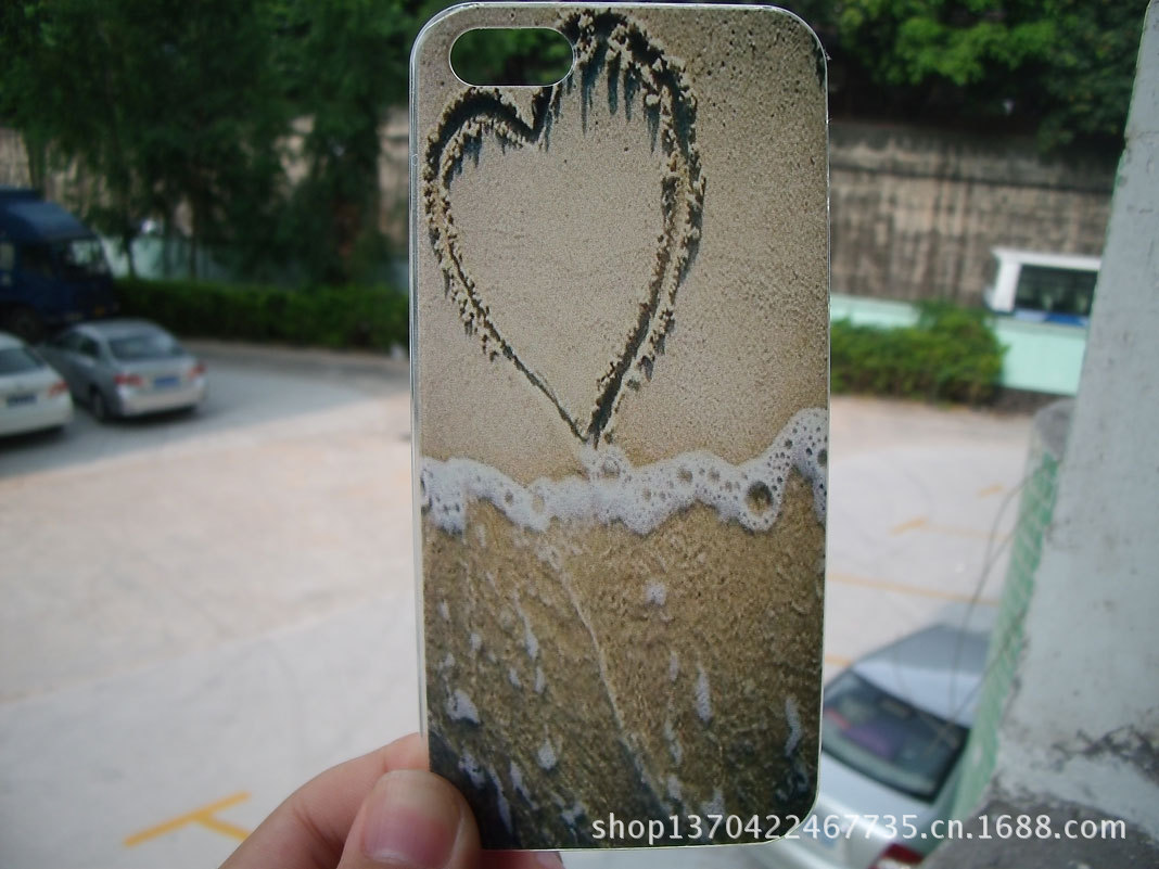 沙滩上的心潮湿的心厂家直销透明PC Iphone5彩绘手机保护壳批发
