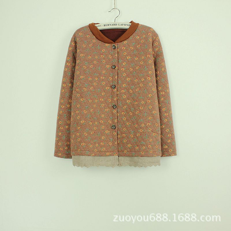 6050 日系森林系立领精碎花<em>菱形纹开衫外套</em>2