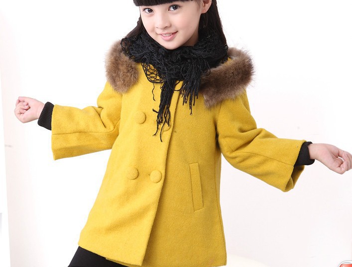 韩版秋冬装女童外套 儿童毛领呢大衣 外贸童装