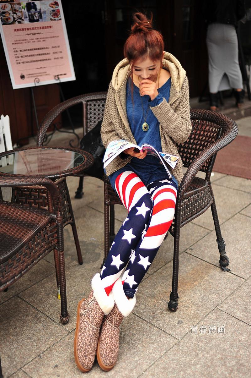 批发采购打底裤-FD075 美国国旗条纹星星打底