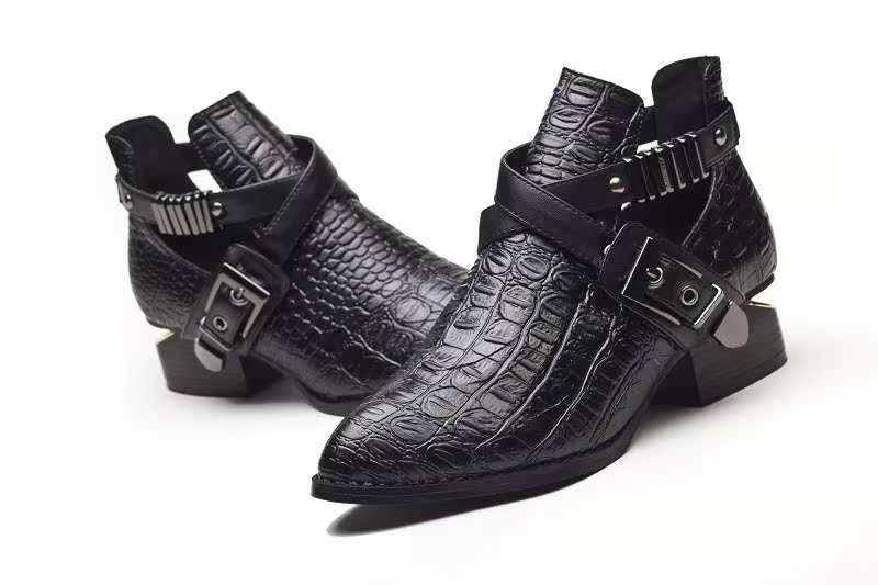 2013英伦尖头中跟皮带扣<em>鄂鱼</em>纹个性粗跟单鞋