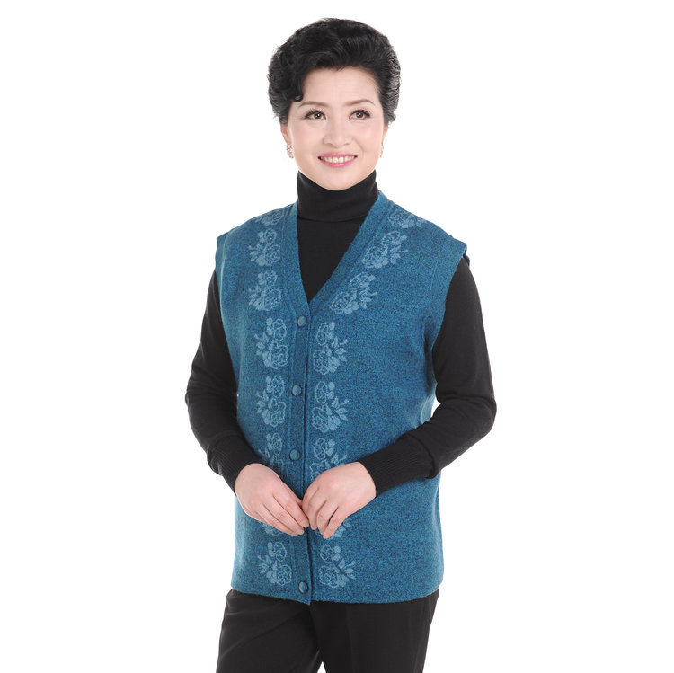 【秋冬中老年加厚羊毛背心开衫<em>妈装</em>毛衣坎肩开