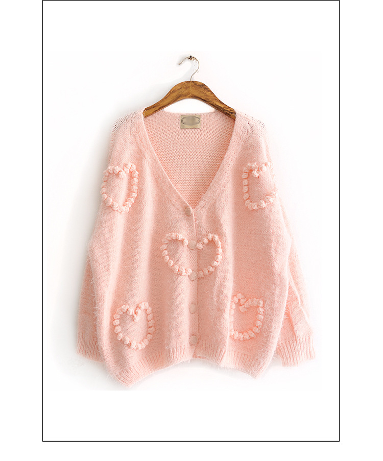 2013秋冬新款<em>马海毛手工编织</em>爱心大V领冬季毛