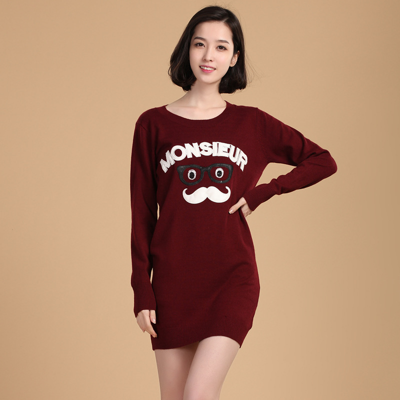 <em>2014</em>春装新款套头<em>韩国毛衣</em>女 长袖中<em>长款</em>印花