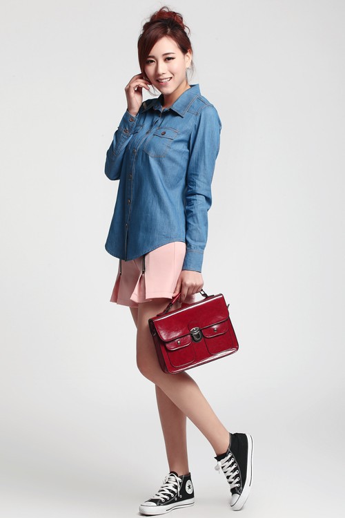 【2013最新款 韩版修身<em>翻译</em>领长袖<em>牛仔</em>衣女上
