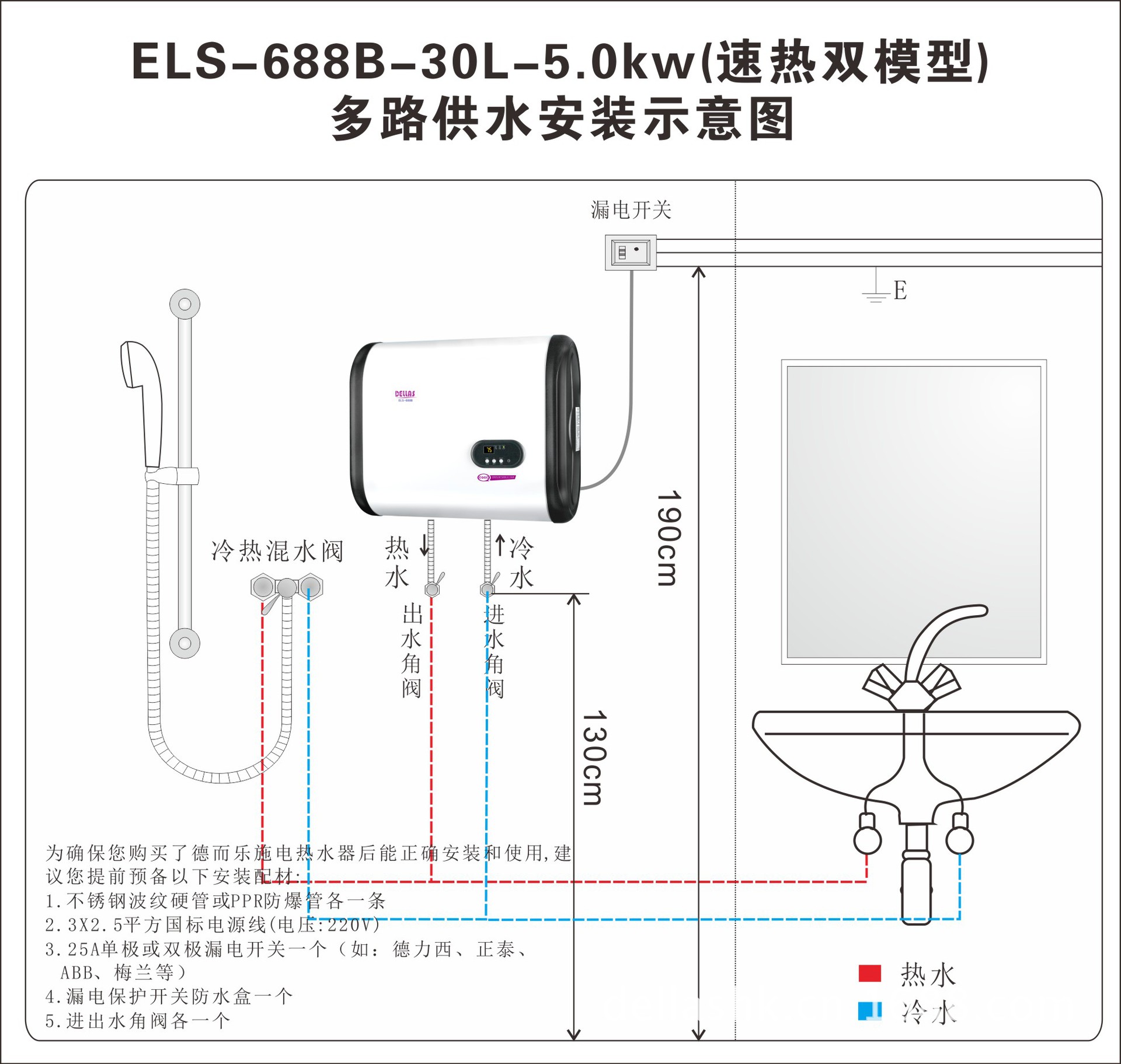 多路供水示意安装图 多面.688B 30L