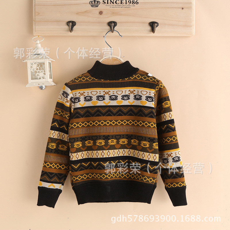 【13新款儿童<em>毛衣</em> 韩版 卡通<em>猴子图案</em>提花加绒