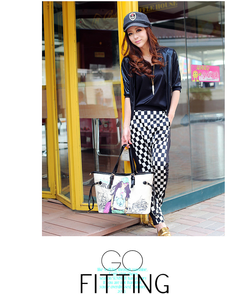 2013夏季新款韩版女包PU印花<em>美女</em>图案子母包