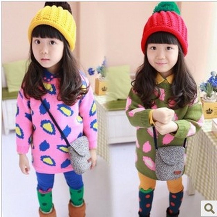 3童装女童冬款新款图案编织儿童<em>毛衣针织衫</em>宝