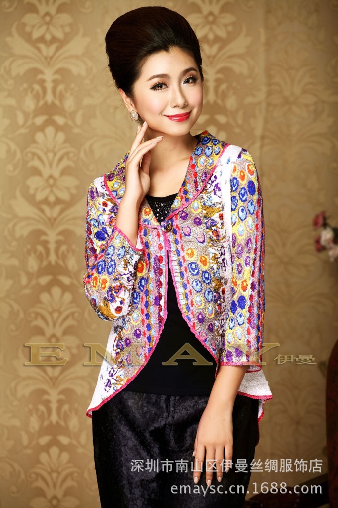 伊曼丝绸服饰<em>中老年</em>女式<em>外套秋冬</em>新品一粒扣爆