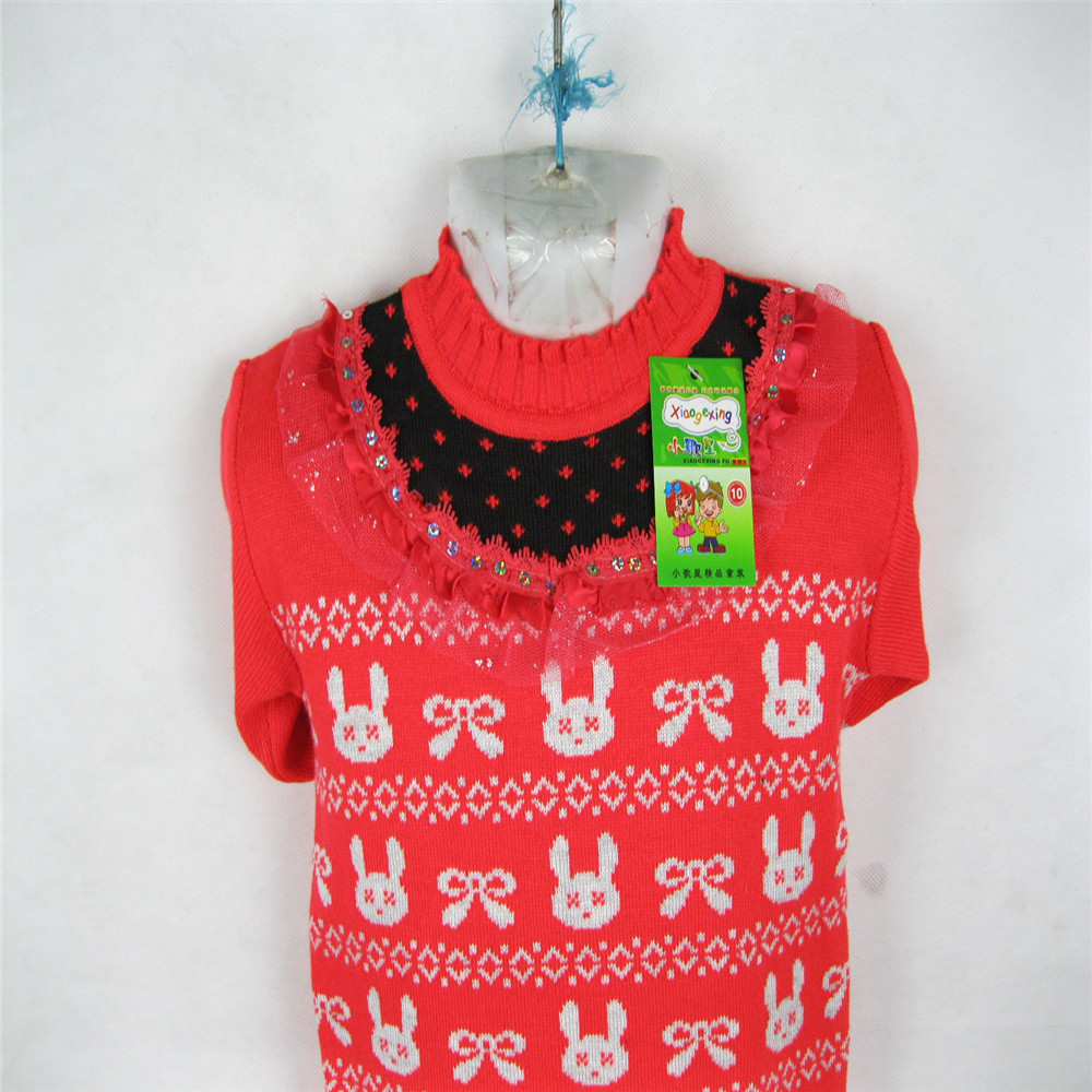 秋冬款童<em>毛衣批发</em> 时尚<em>新款</em>小兔花型领口花边