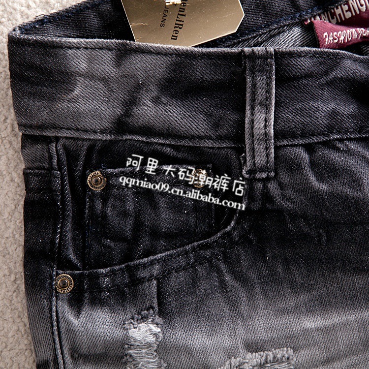 【黑色破洞牛仔<em>短裤</em>超<em>短裤</em> <em>低腰加大</em>码热裤乞