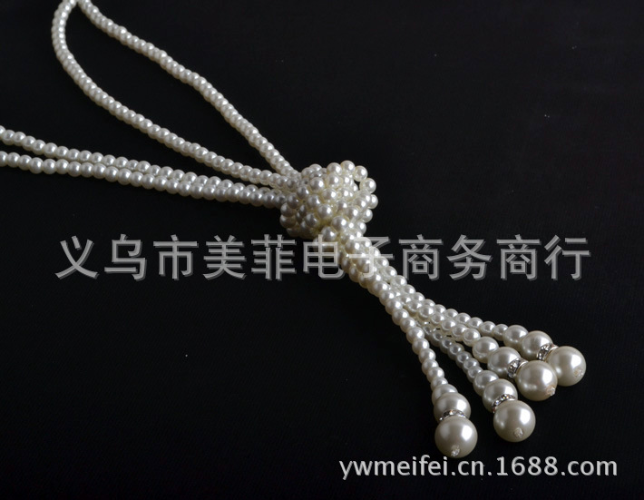 【韩版时尚饰品<em>百搭</em>珍珠<em>毛衣</em>链<em>长款挂链</em>打结复